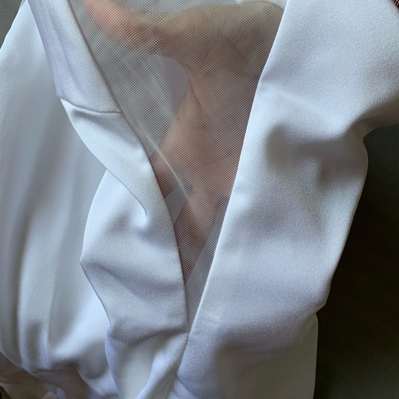 White Azazie mermaid stretch crepe chapel train wedding dress size 8 - Picture 10 of 15